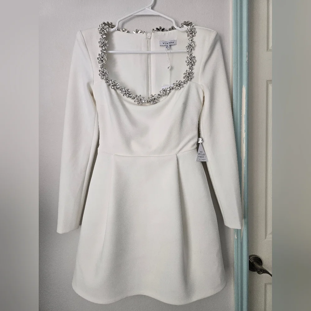 Nadine Merabi  Elegant White Dress with Embellished Neckline Sz XS - Picture 8 of 17